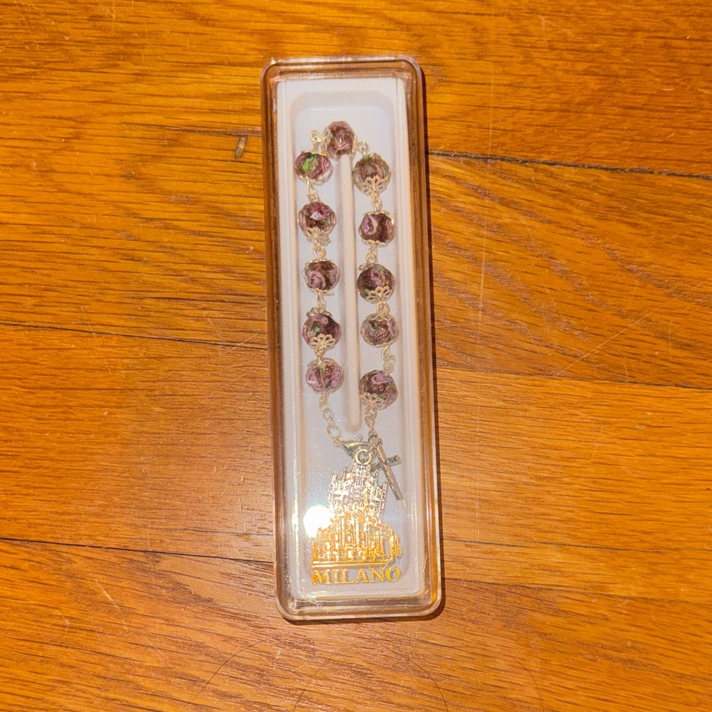 NEW IN PACKAGE Milano Gold-Tone Purple Rosary Bracelet Floral Beads Catena Rose